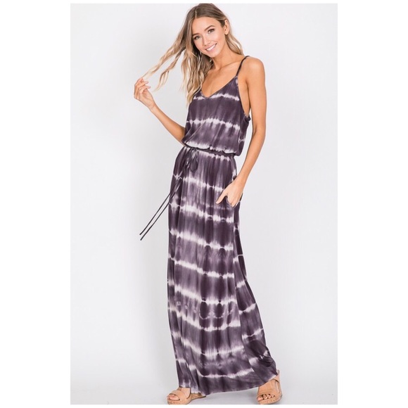SOLD OUT Charcoal Tie Dye Cami Casual Maxi Dress - Picture 2 of 6
